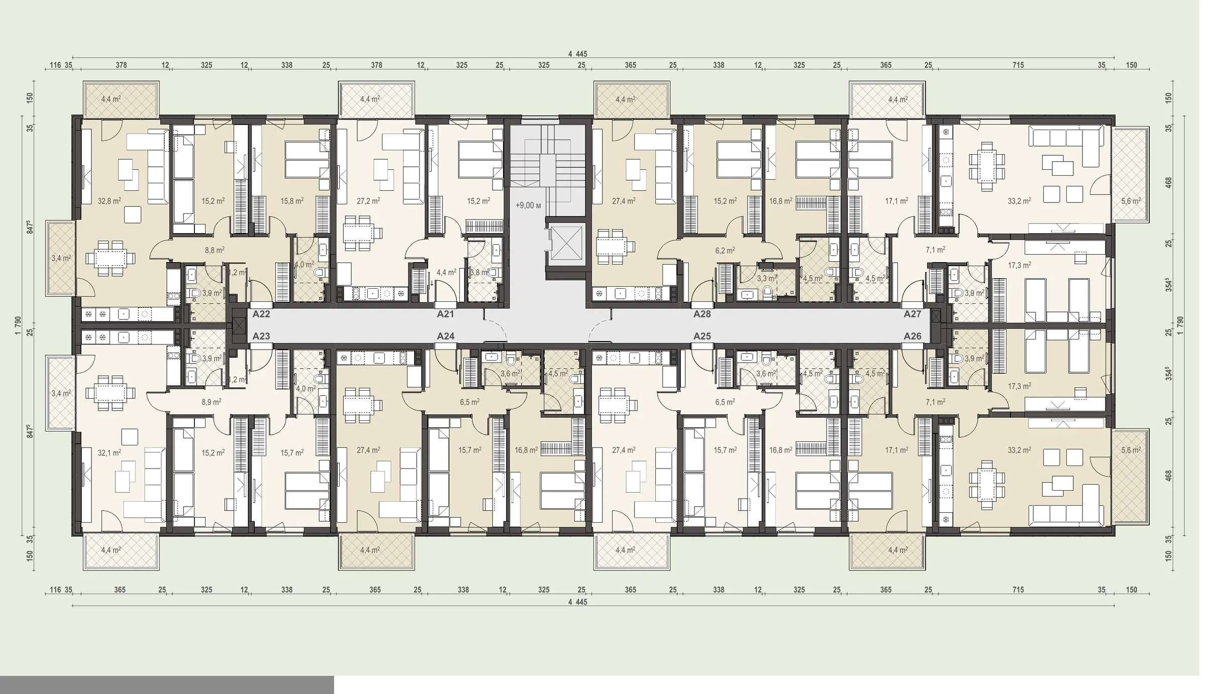 Примерно разпределение — тристаен, 105.39 м²