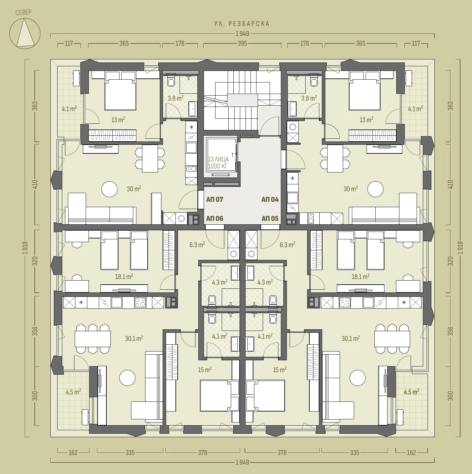 Примерно разпределение — двустаен, 73.14 м²