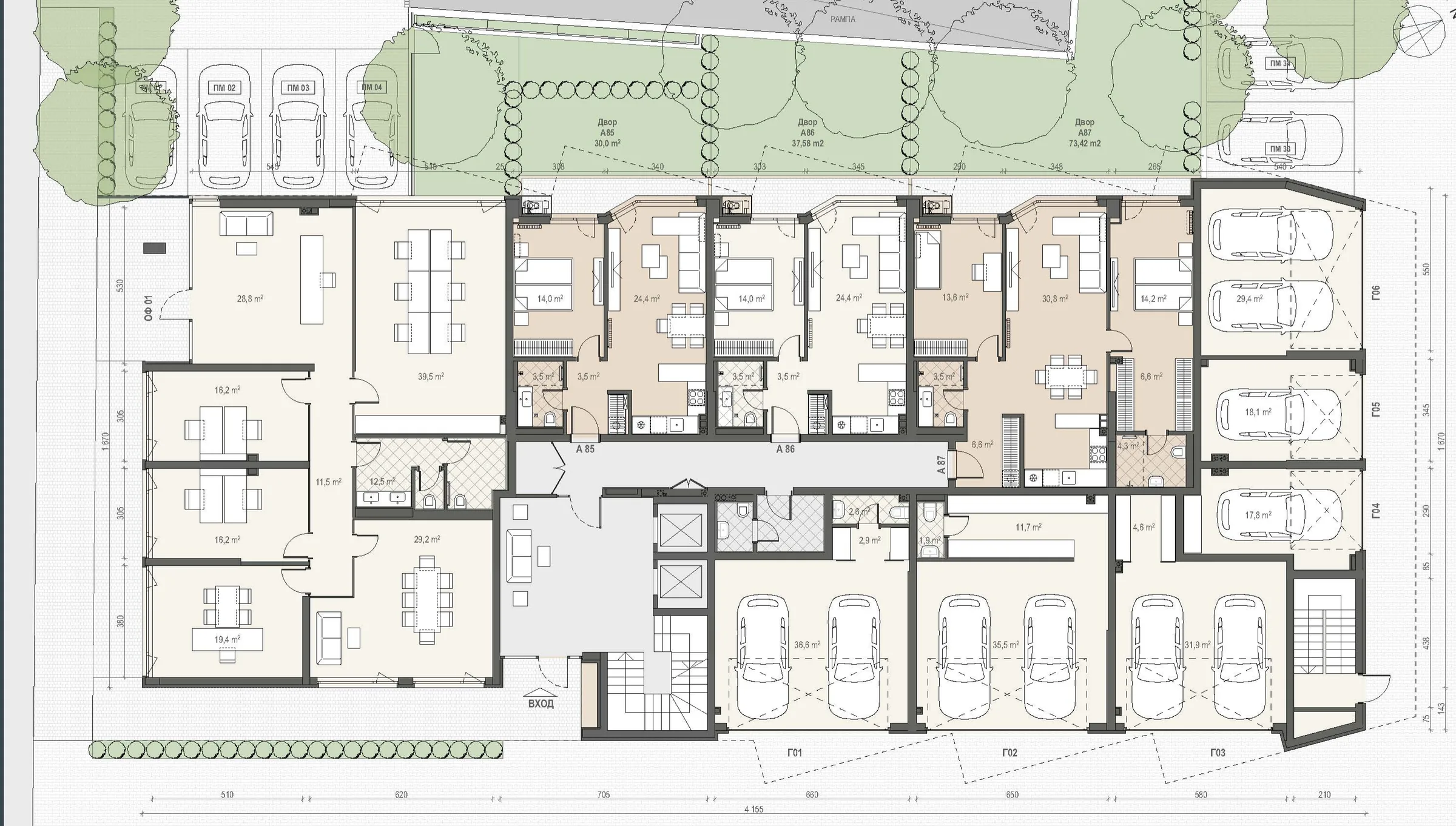 Примерно разпределение — двустаен, 60.63 м²
