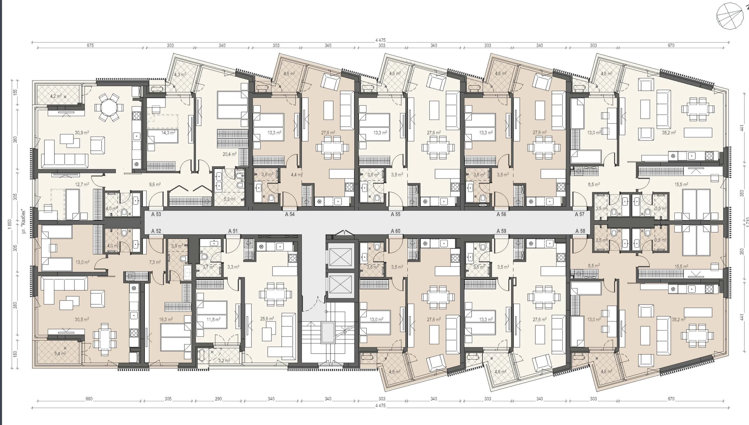 Примерно разпределение — двустаен, 64.16 м²